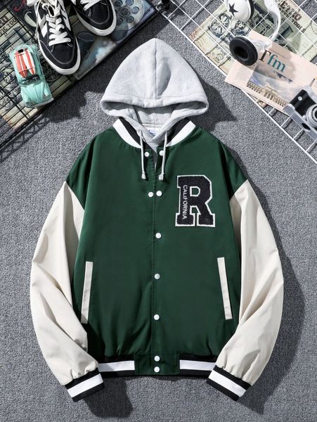men letter patch detail colorblock bomber jacket without hoodie b91q#, Black;brown
men letter patch detail colorblock bomber jacket without hoodie b91q#, Black;brown