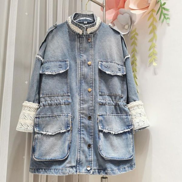 superaen beaded lace spliced full stand jeans coat loose 2021 autumn fashion jackets for women women's, Black;brown
superaen beaded lace spliced full stand jeans coat loose 2021 autumn fashion jackets for women women's, Black;brown