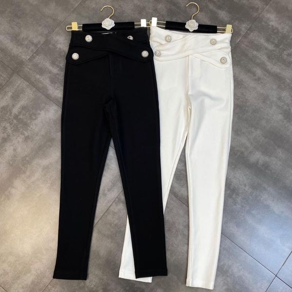 women's leggings high street est 2021 designer fashion cross diamonds pearl buckle waist pencil pants, Black
women's leggings high street est 2021 designer fashion cross diamonds pearl buckle waist pencil pants, Black