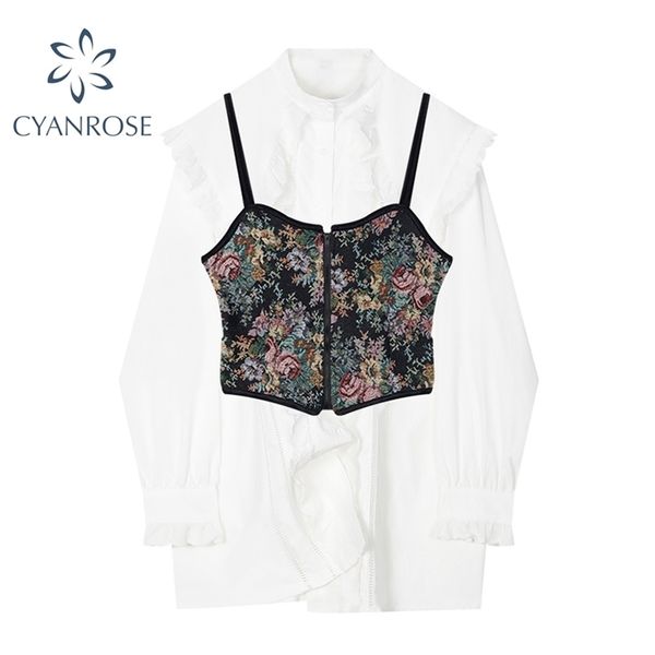 women's white cardigan blouses with vintage zipper vest 2pcs long sleeve peter pan collar sweet shirts female 210515
women's white cardigan blouses with vintage zipper vest 2pcs long sleeve peter pan collar sweet shirts female 210515