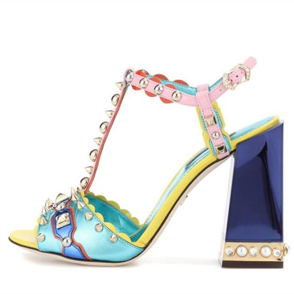 design women shoes mixed color t-strap rivets sandals comfortable chunky heel pumps female fashion dress, Black
design women shoes mixed color t-strap rivets sandals comfortable chunky heel pumps female fashion dress, Black