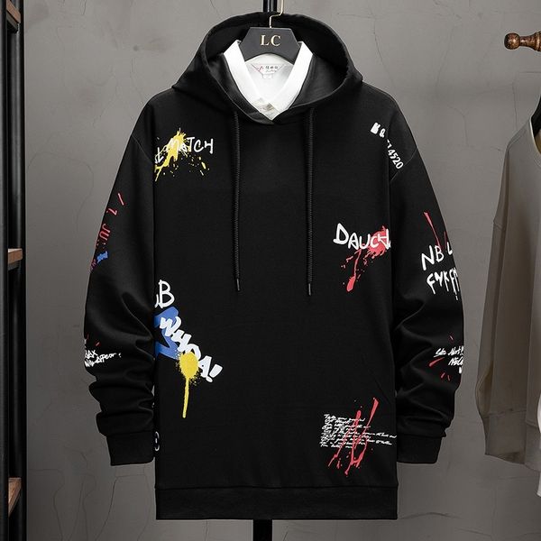 t7077 big size sweater brand men's fat man fattening up high street fashion loose hooded coat, Black
t7077 big size sweater brand men's fat man fattening up high street fashion loose hooded coat, Black