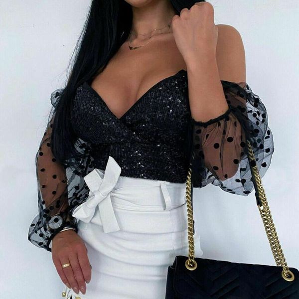 women's blouses & shirts fashion long sleeve dot mesh lace stitching sequin puff blouse camisa de gasa las mujeres#d4, White
women's blouses & shirts fashion long sleeve dot mesh lace stitching sequin puff blouse camisa de gasa las mujeres#d4, White