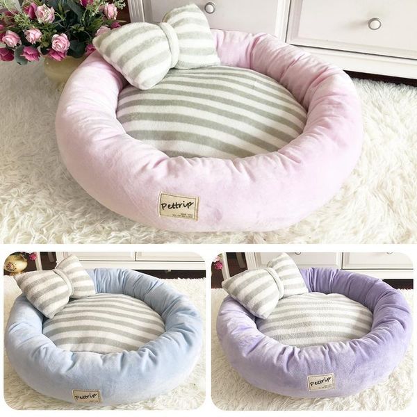 kennels & pens pet dog bed mats round puppy pads winter warm velvet soft lounger sofa for kitten cat litter nest kennel with pillow
