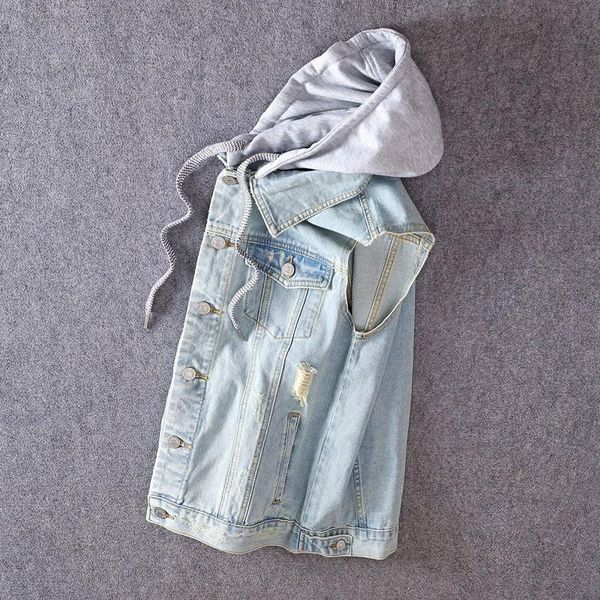 men's vests summer sleeveless denim vest jacket men slim fit hole ripped hooded waistcoat vintage streetwear light blue casual mens, Black;white
men's vests summer sleeveless denim vest jacket men slim fit hole ripped hooded waistcoat vintage streetwear light blue casual mens, Black;white