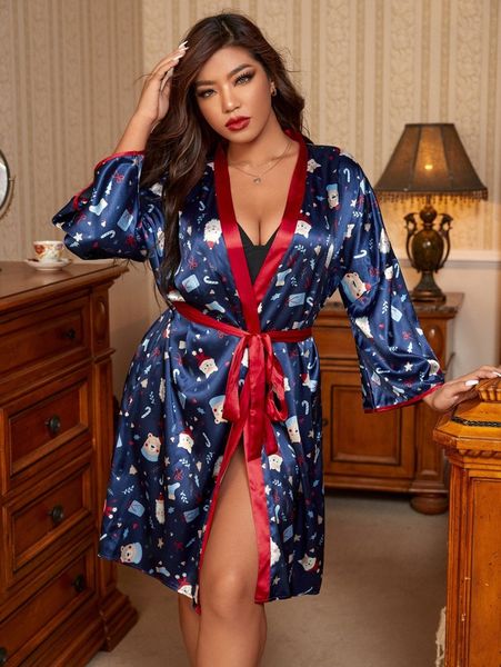 plus christmas print belted satin robe z32s#, Black;white
plus christmas print belted satin robe z32s#, Black;white