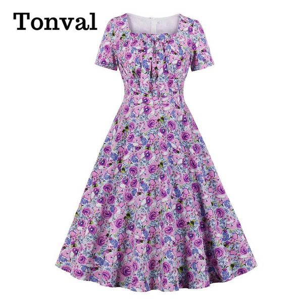 casual dresses tonval square neck bow front floral vintage summer short sleeve dress high waist robe elegant women a line swing, Black;gray
casual dresses tonval square neck bow front floral vintage summer short sleeve dress high waist robe elegant women a line swing, Black;gray