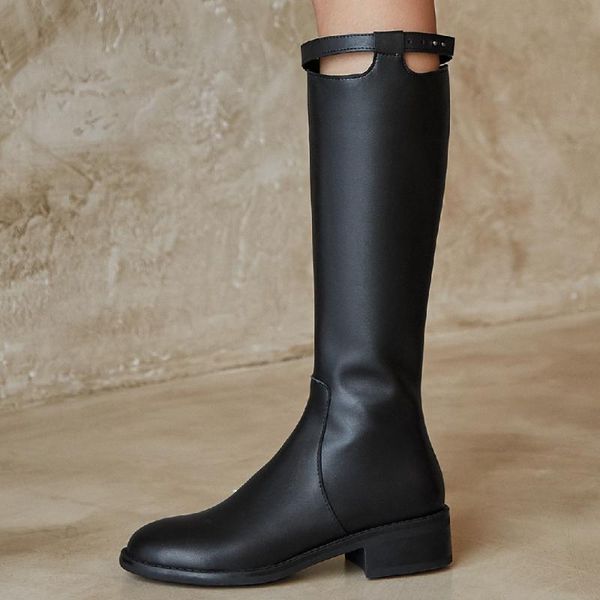 women's genuine leather great pu patchwork side zip flats winter knee high knight boots metal buckle casual female shoes, Black
women's genuine leather great pu patchwork side zip flats winter knee high knight boots metal buckle casual female shoes, Black
