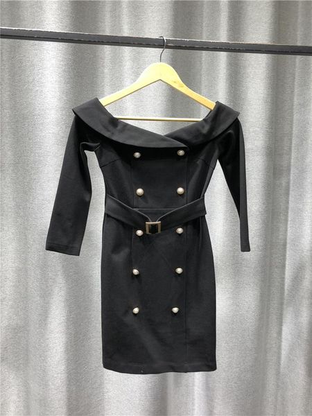 women dress fashion casual solid color large v-neck seven points sleeve back zipper placket skirt double breasted decoration dresses, Black;gray
women dress fashion casual solid color large v-neck seven points sleeve back zipper placket skirt double breasted decoration dresses, Black;gray