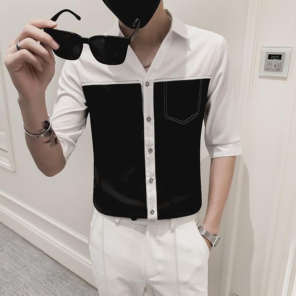 men's casual shirts stitching 3/4 sleeve slim fit shirt summer social party nightclub men clothing chemise homme, White;black
men's casual shirts stitching 3/4 sleeve slim fit shirt summer social party nightclub men clothing chemise homme, White;black