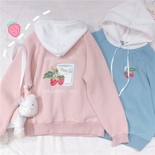 women's hoodies & sweatshirts small fresh korean cute strawberry embroidery plush pullovers soft girl patchwork kawaii student sweatshi, Black
women's hoodies & sweatshirts small fresh korean cute strawberry embroidery plush pullovers soft girl patchwork kawaii student sweatshi, Black