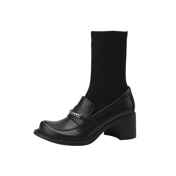 boots metal chain square toe high heels woman sock 2021 retro genuine leather fashion autumn winter ankle female, Black
boots metal chain square toe high heels woman sock 2021 retro genuine leather fashion autumn winter ankle female, Black