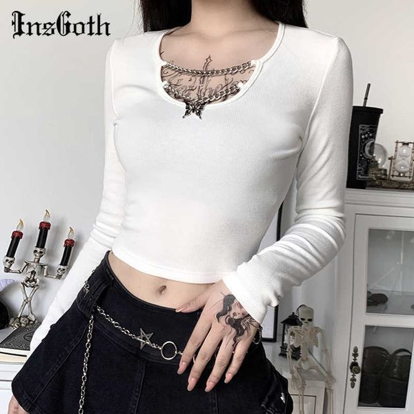insgoth knitted long sleeve crop gothic punk bodycon butterfly pendant women t-shirts lady solid black white basic y0621
insgoth knitted long sleeve crop gothic punk bodycon butterfly pendant women t-shirts lady solid black white basic y0621