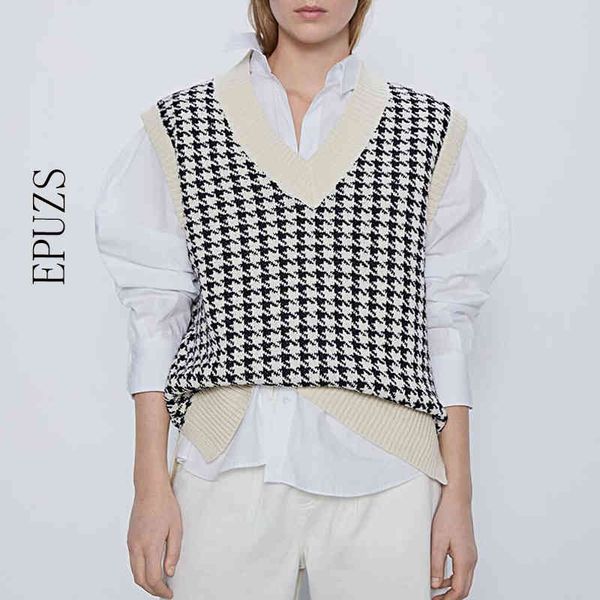 women fashion oversized knitted vest sweater v neck sleeveless houndstooth loose female waistcoat chic 210430, White;black
women fashion oversized knitted vest sweater v neck sleeveless houndstooth loose female waistcoat chic 210430, White;black