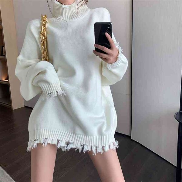 women's autumn winter sweater casual turtleneck mid-length tassel white loose outer knit pullover female gx1484 210506
women's autumn winter sweater casual turtleneck mid-length tassel white loose outer knit pullover female gx1484 210506