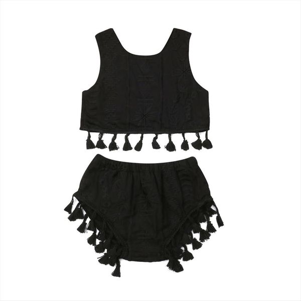 1 7y toddler kid baby girl tassel clothes sets black sleeveless crop short pants outfit set, White
1 7y toddler kid baby girl tassel clothes sets black sleeveless crop short pants outfit set, White