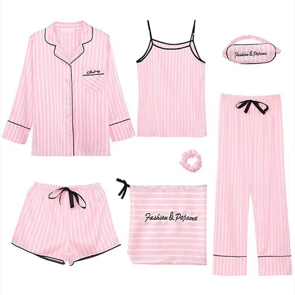 pink striped 7 pieces womens sleepwears pajamas sets faux silk pyjama homewear camisole shorts pant blindfold sleepwear l, Black;red
pink striped 7 pieces womens sleepwears pajamas sets faux silk pyjama homewear camisole shorts pant blindfold sleepwear l, Black;red