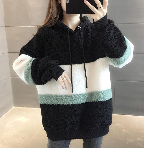 women's fur & faux long sleeve loose casual fashion korean thickened jacket autumn winter cashmere warm sweater, Black
women's fur & faux long sleeve loose casual fashion korean thickened jacket autumn winter cashmere warm sweater, Black