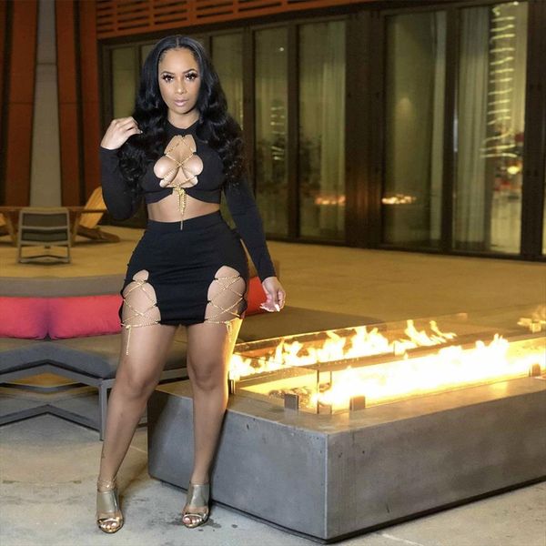 chain lace up hollow out women tracksuits front crop and split mini skirt two piece set party clubwear outfits, Gray
chain lace up hollow out women tracksuits front crop and split mini skirt two piece set party clubwear outfits, Gray
