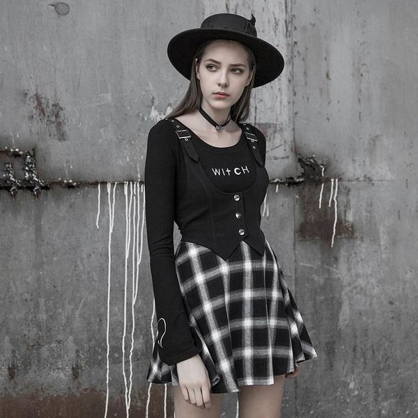 skirts punk rave women's gothic plaid pleated skirt with vest streetwear girls fashion strap, Black
skirts punk rave women's gothic plaid pleated skirt with vest streetwear girls fashion strap, Black