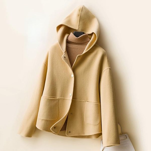 women's wool & blends 100% real coat female short loose hooded coats women autumn trench woman clothes jackets for 2021 casaco feminino, Black
women's wool & blends 100% real coat female short loose hooded coats women autumn trench woman clothes jackets for 2021 casaco feminino, Black