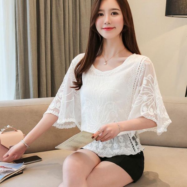 women's blouses & shirts summer chiffon blouse o-neck cotton half sleeve fashion women shirt edge lace butterfly flower s3ks, White
women's blouses & shirts summer chiffon blouse o-neck cotton half sleeve fashion women shirt edge lace butterfly flower s3ks, White
