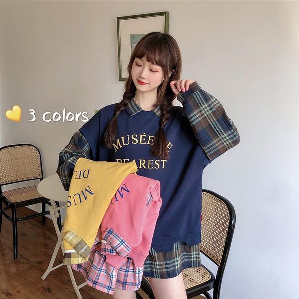 women's hoodies & sweatshirts women sweatshirt fake two pieces korean letters printed autumn sweet pullover style streetwear, Black