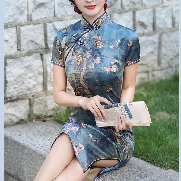 ethnic clothing women improved cheongsam summer short-sleeved long satin young chinese style dress, Red
ethnic clothing women improved cheongsam summer short-sleeved long satin young chinese style dress, Red