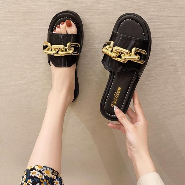 slippers women summer metal chain flat non-slip all-match outdoor casual open toe beach sandals fashion durable slipper, Black
slippers women summer metal chain flat non-slip all-match outdoor casual open toe beach sandals fashion durable slipper, Black