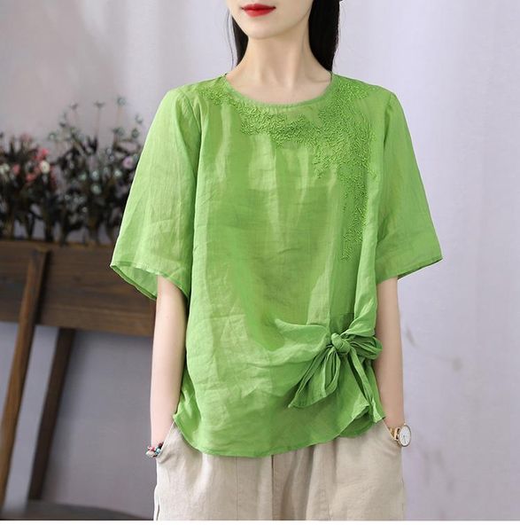 women's t-shirt retro summer embroidered cotton t shirt female short sleeve bow loose for women, White
women's t-shirt retro summer embroidered cotton t shirt female short sleeve bow loose for women, White