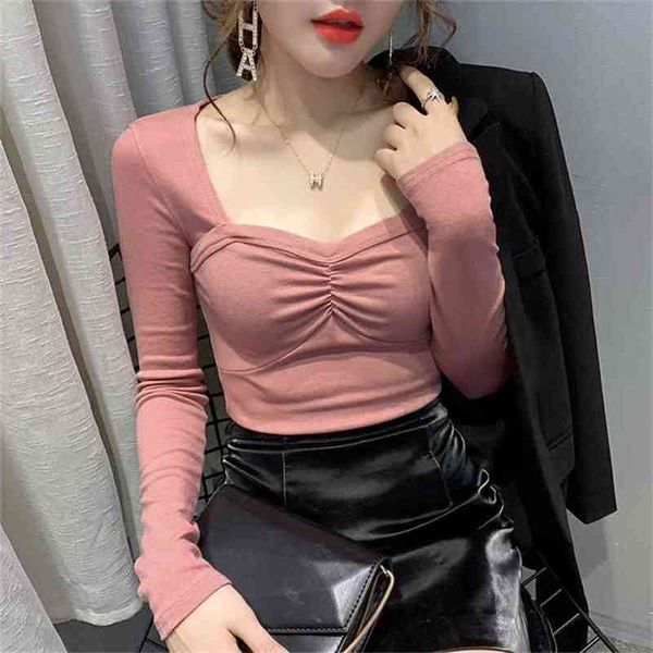spring autumn t-shirt women vintage square collar ruched on chest slim long sleeve tees ropa mujer t9d491 210421, Black;gray
spring autumn t-shirt women vintage square collar ruched on chest slim long sleeve tees ropa mujer t9d491 210421, Black;gray