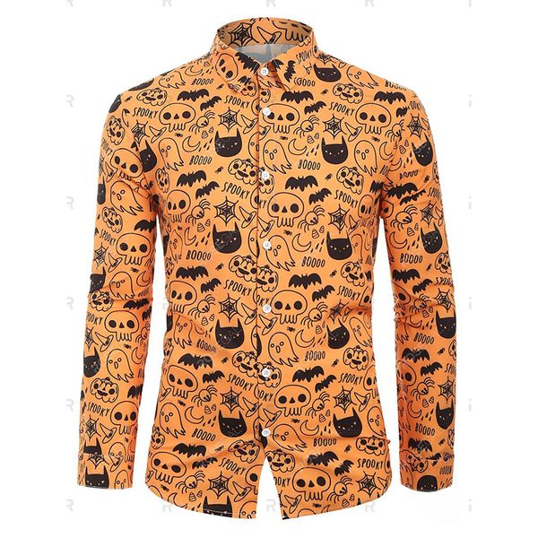 halloween men's skull pumpkin spider cat print halloween shirt, White;black
halloween men's skull pumpkin spider cat print halloween shirt, White;black