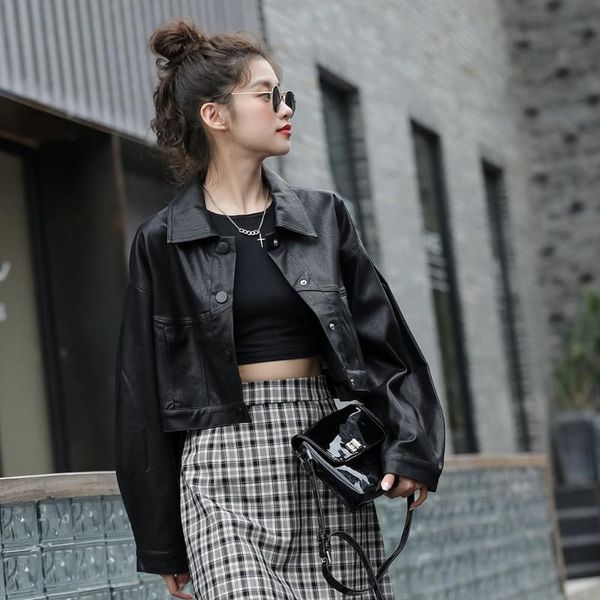women's leather & faux 2021 spring autumn women pu motorcycle jacket short retro turn down collar streetwear fashion female trend outer, Black
women's leather & faux 2021 spring autumn women pu motorcycle jacket short retro turn down collar streetwear fashion female trend outer, Black
