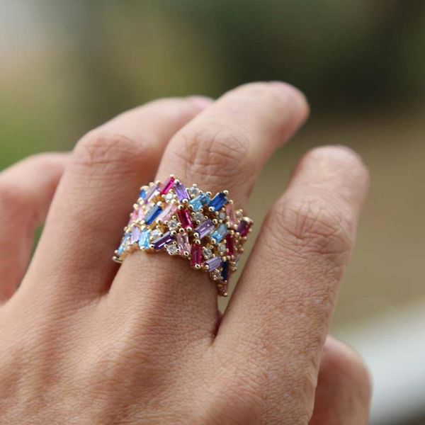 wedding rings exquisite shinny rainbow fashion korean 3 rows colorful cubic zircon women finger jewelry ring size 6 7 8, Slivery;golden
wedding rings exquisite shinny rainbow fashion korean 3 rows colorful cubic zircon women finger jewelry ring size 6 7 8, Slivery;golden