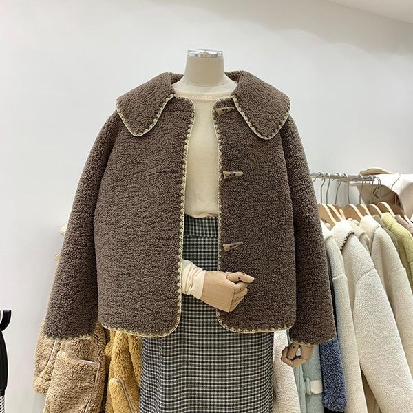 women's jackets south korea dongdaemun 2021 autumn and winter fashion lapel horn buckle lamb fluff coat vintage jacket top, Black;brown
women's jackets south korea dongdaemun 2021 autumn and winter fashion lapel horn buckle lamb fluff coat vintage jacket top, Black;brown