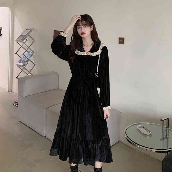 sweet vintage long sleeve women peter pan collar korean fashion black veet lace gothic kawaii elegant midi party es, Black;gray
sweet vintage long sleeve women peter pan collar korean fashion black veet lace gothic kawaii elegant midi party es, Black;gray