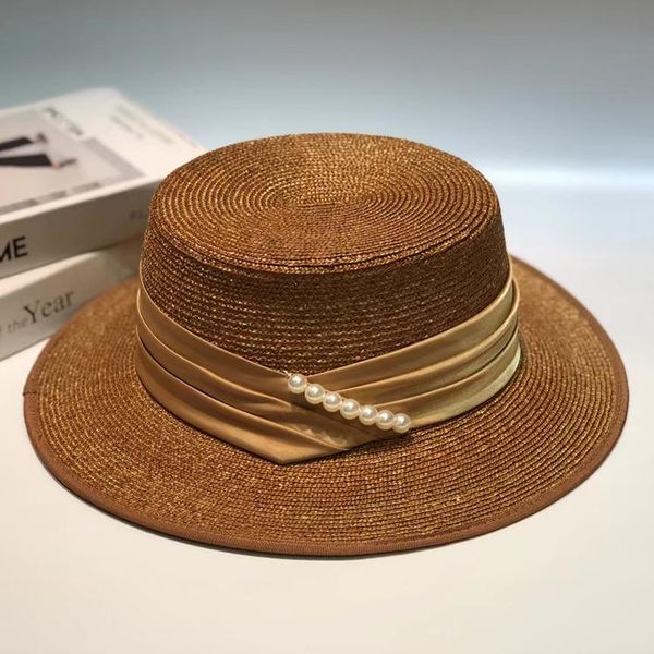 french pearl straw hat women's summer fine retro flat handmade art fashion versatile sun stingy brim hats, Blue;gray 
french pearl straw hat women's summer fine retro flat handmade art fashion versatile sun stingy brim hats, Blue;gray