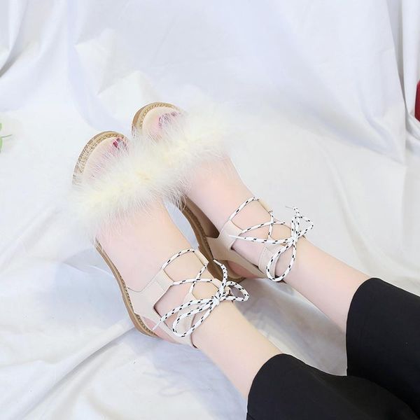 summer fashion wild female lace up low-heeled sandals fur ball decoration color matching fresh sweet gladiator u23-62, Black
summer fashion wild female lace up low-heeled sandals fur ball decoration color matching fresh sweet gladiator u23-62, Black
