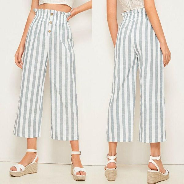 women's pants & capris 2021 autumn womens pant high waist stripe button wide leg elastic casual trousers crop women, Black;white
women's pants & capris 2021 autumn womens pant high waist stripe button wide leg elastic casual trousers crop women, Black;white