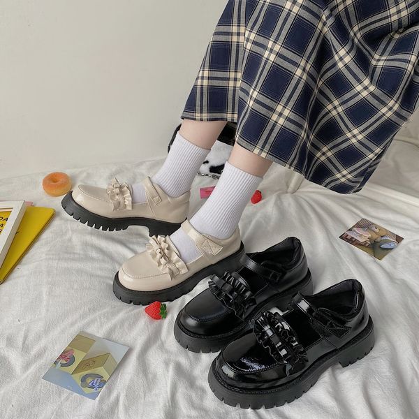 japanese style vintage lolita women shoes oxford leather square heels platform college student ruffles hook & loop casual shoes, Black
japanese style vintage lolita women shoes oxford leather square heels platform college student ruffles hook & loop casual shoes, Black