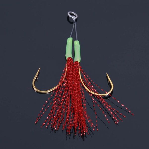 fishing hooks double steel jigging assist hook saltwater barbed jig with luminous flasher and red feather, size 16/28/30
fishing hooks double steel jigging assist hook saltwater barbed jig with luminous flasher and red feather, size 16/28/30