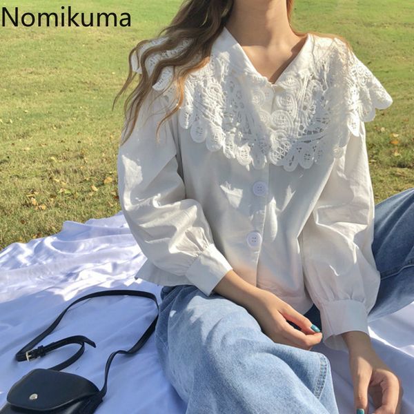 nomikuma sweet white shirts female turn down collar long sleeve short blouse women single breasted korean style blusas 210514
nomikuma sweet white shirts female turn down collar long sleeve short blouse women single breasted korean style blusas 210514
