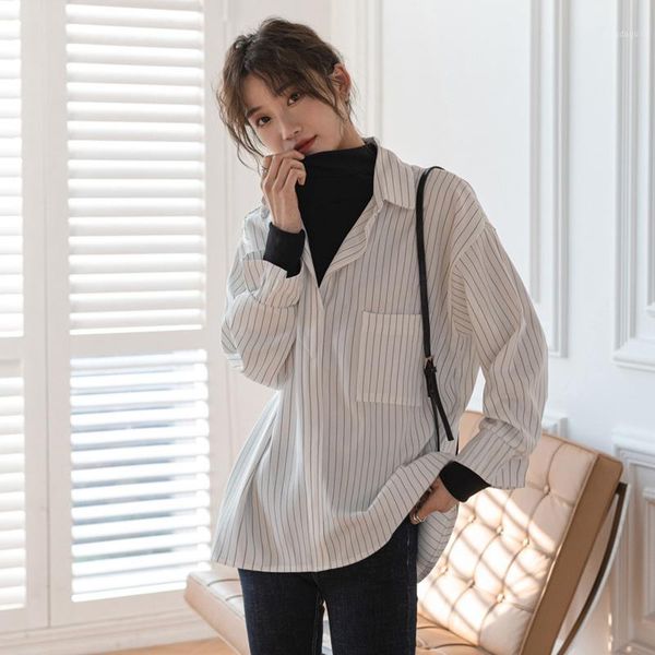 women's blouses & shirts 2021 spring summer elegant striped vintage oversize fake two pieces korean lady wild e856, White
women's blouses & shirts 2021 spring summer elegant striped vintage oversize fake two pieces korean lady wild e856, White