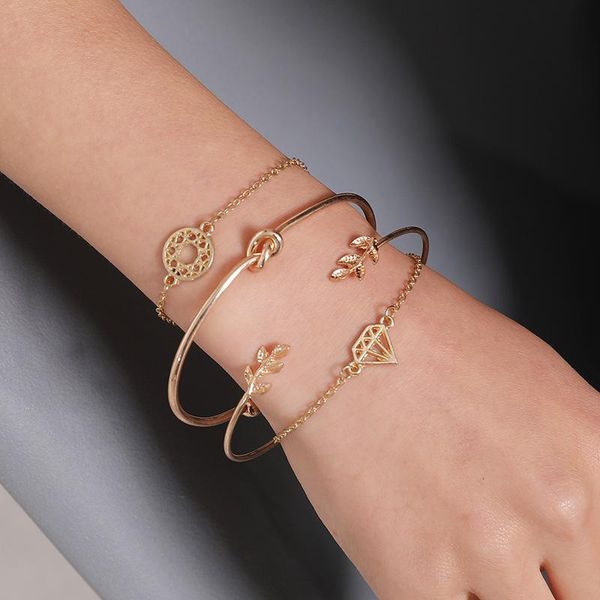charm bracelets 4pc/set fashion leaf knot for women temperament bracelet personality party bangle jewelry accessories, Golden;silver
charm bracelets 4pc/set fashion leaf knot for women temperament bracelet personality party bangle jewelry accessories, Golden;silver