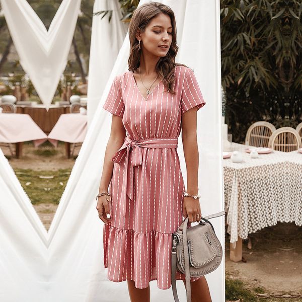 summer elegant ladies short sleeve striped women 2021 new v-neck ruffles high waist lace up knee-length dress, Black;gray
summer elegant ladies short sleeve striped women 2021 new v-neck ruffles high waist lace up knee-length dress, Black;gray