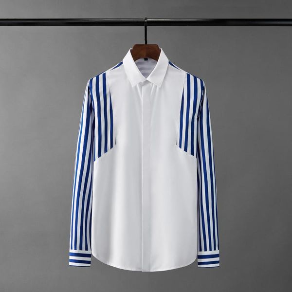 men's casual shirts mens stripe splicing dress fashion man business white shirt for men social chemise homme, White;black
men's casual shirts mens stripe splicing dress fashion man business white shirt for men social chemise homme, White;black