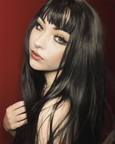 synthetic wigs black hair wig silky sytaight with bangs machine made for women cosplay daily wear
synthetic wigs black hair wig silky sytaight with bangs machine made for women cosplay daily wear