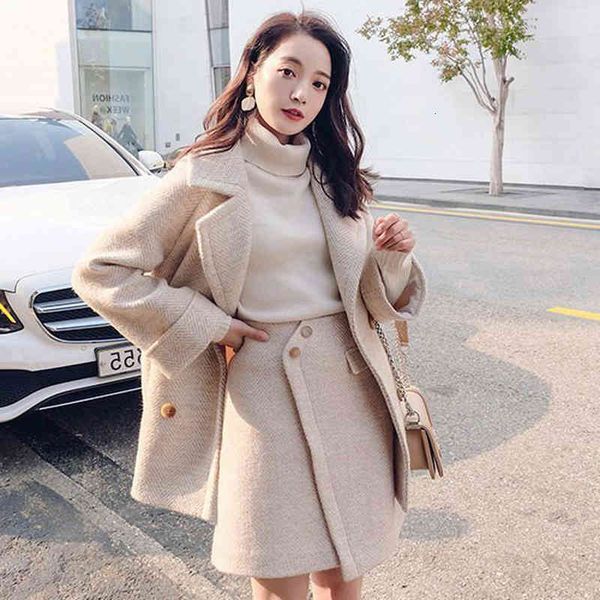 two piece dress zoki autumn temperament wool blends women warm elegant coats apricot skirt double breasted fall clothes fashion korean 612e, White
two piece dress zoki autumn temperament wool blends women warm elegant coats apricot skirt double breasted fall clothes fashion korean 612e, White