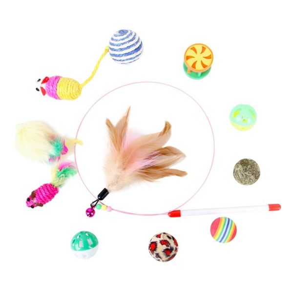 cat toys feather mice shape stick toy cute kit pet sisal bell kitten cats dogs packs play supplies