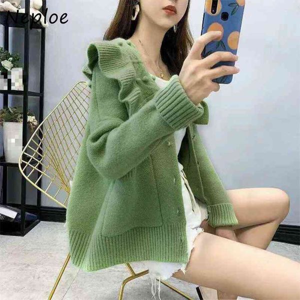 sweet knitting cardigans turn down collar long sleeve big pocket ruffle sweater autumn fashion solid color coats 210422, White;black
sweet knitting cardigans turn down collar long sleeve big pocket ruffle sweater autumn fashion solid color coats 210422, White;black